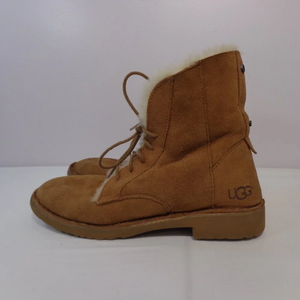 UGG Women's Quincy Brown Suede‎ Lace Up Winter Foldable Ankle Boots Size US 7